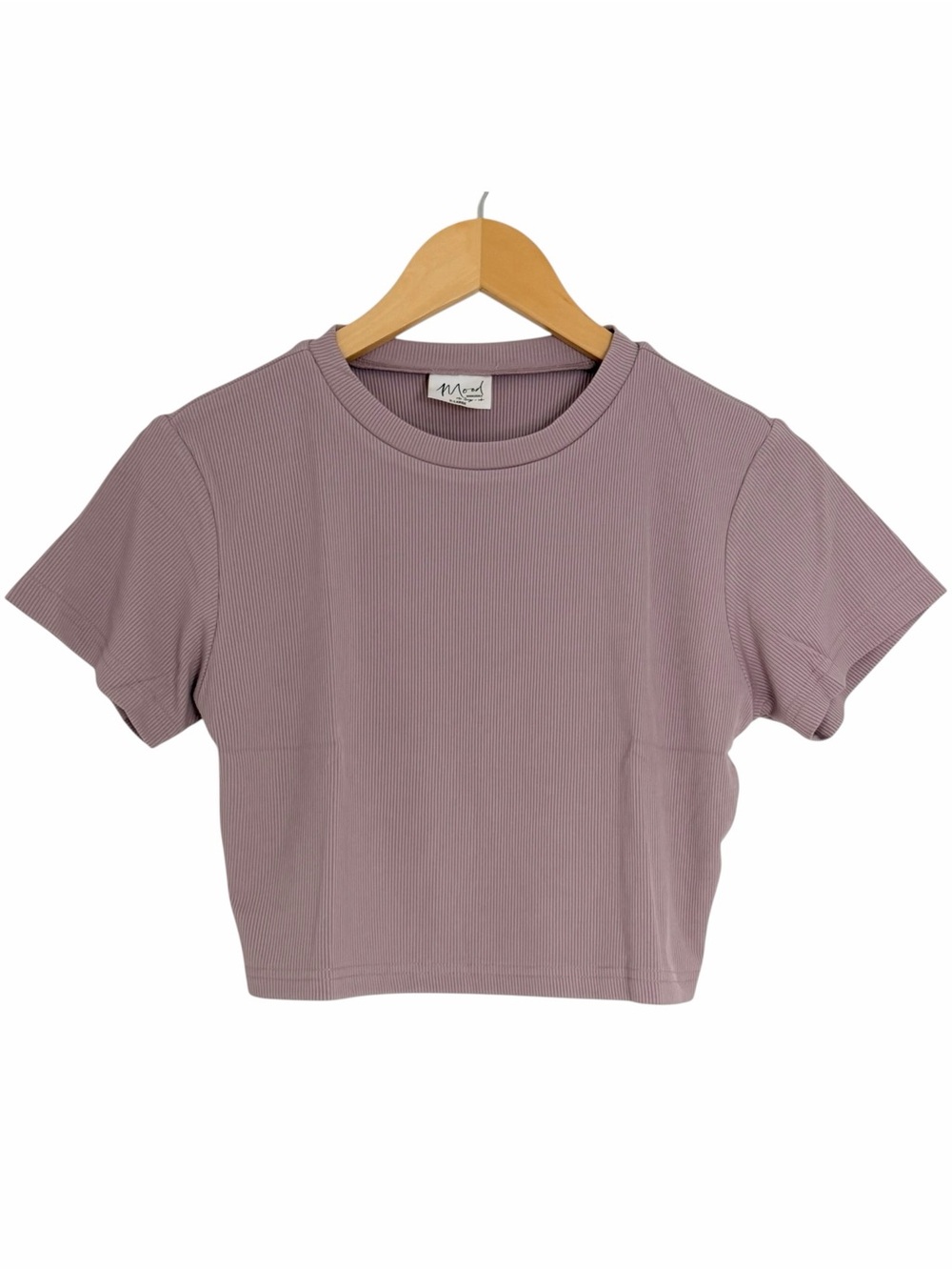 Mood Women’s XL Lilac Purple Ribbed Fitted Crop Top Short Sleeve Baby Tee